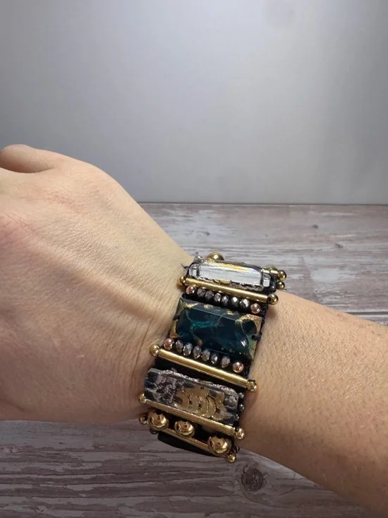 Nocturne chunky beaded Lisa bracelet gold tone bohemian - Picture 5 of 16